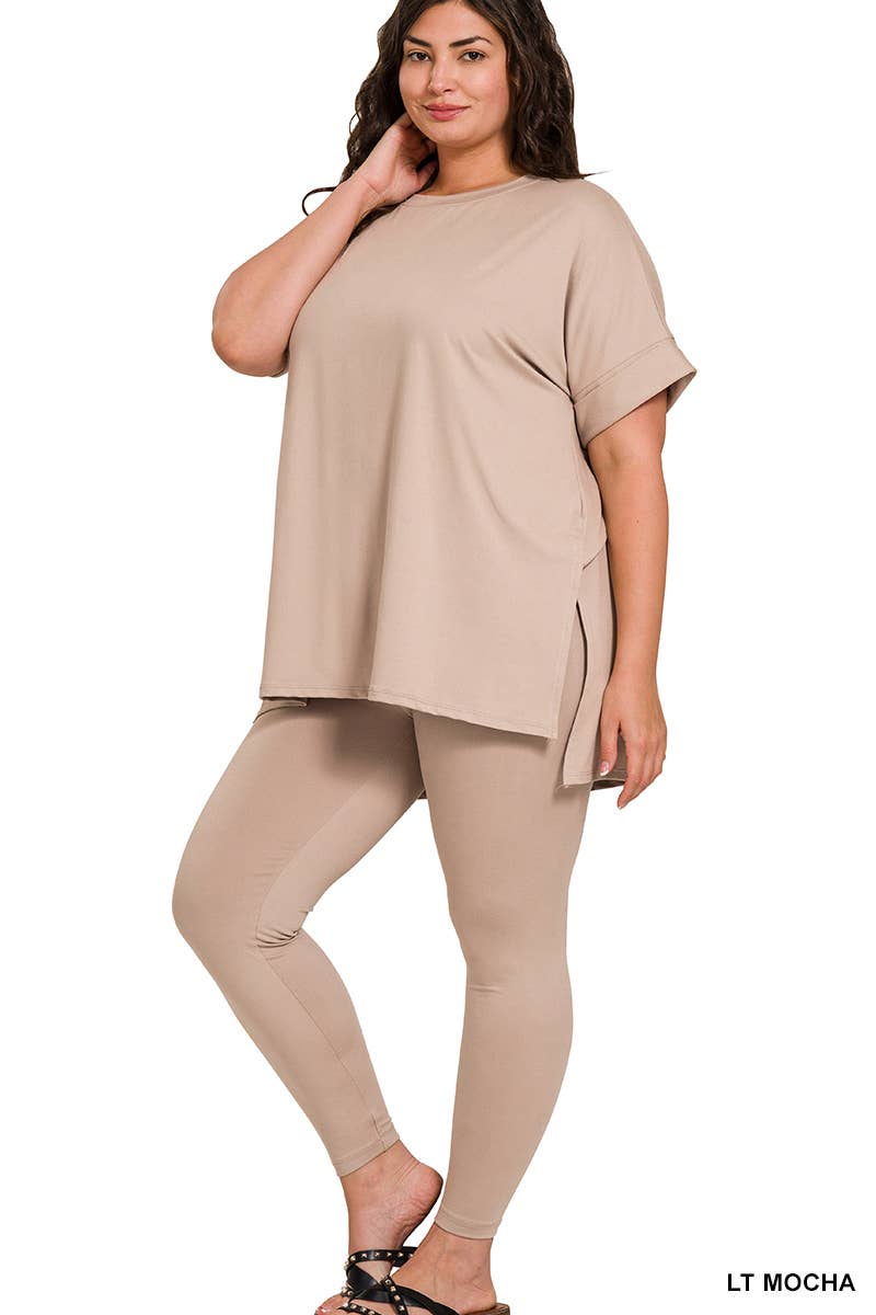 Plus Brushed Dty Microfiber Loungewear Set: BLUE GREY / 1-1-1 (1XL-2XL-3XL)