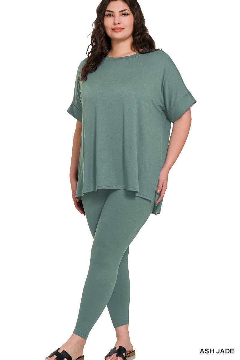 Plus Brushed Dty Microfiber Loungewear Set: RUST / 1-1-1 (1XL-2XL-3XL)