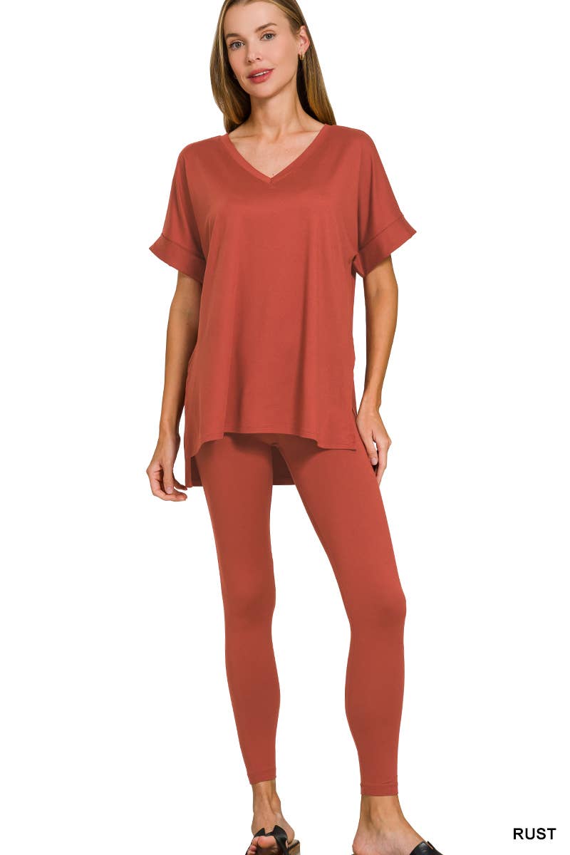 Brushed Dty Microfiber Loungewear Set: BROWN / 1-1-1-1 (S-M-L-XL)