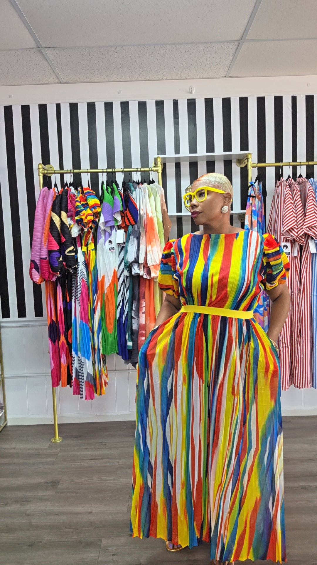 Color Block Pleated Maxi Dress