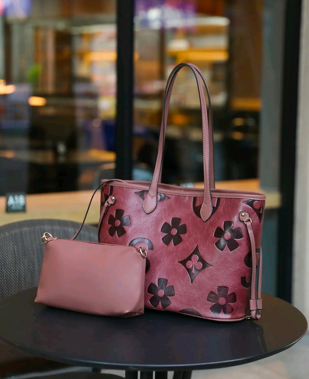 Elegant Floral Embossed 2 in 1 Tote Bag