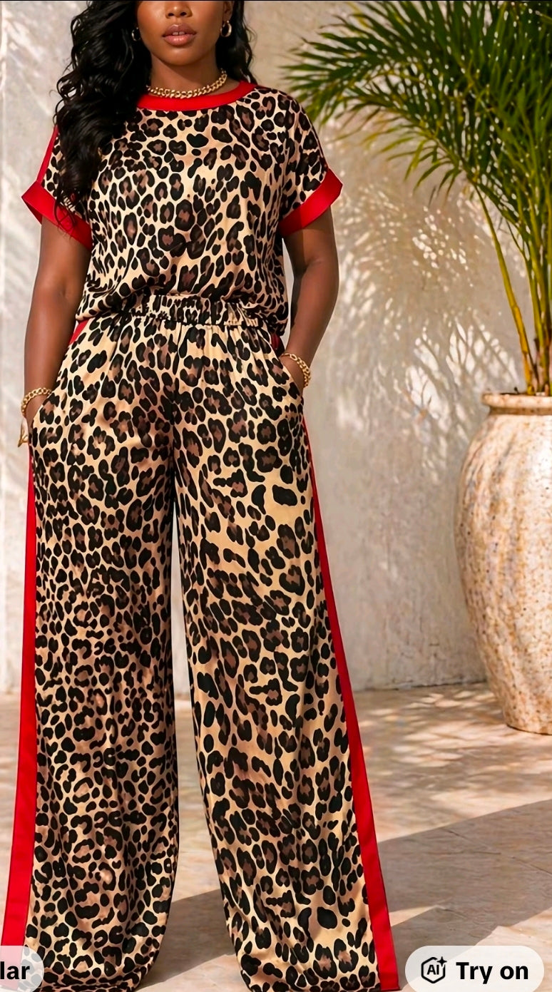 Leopard Print 2PC Pants Set