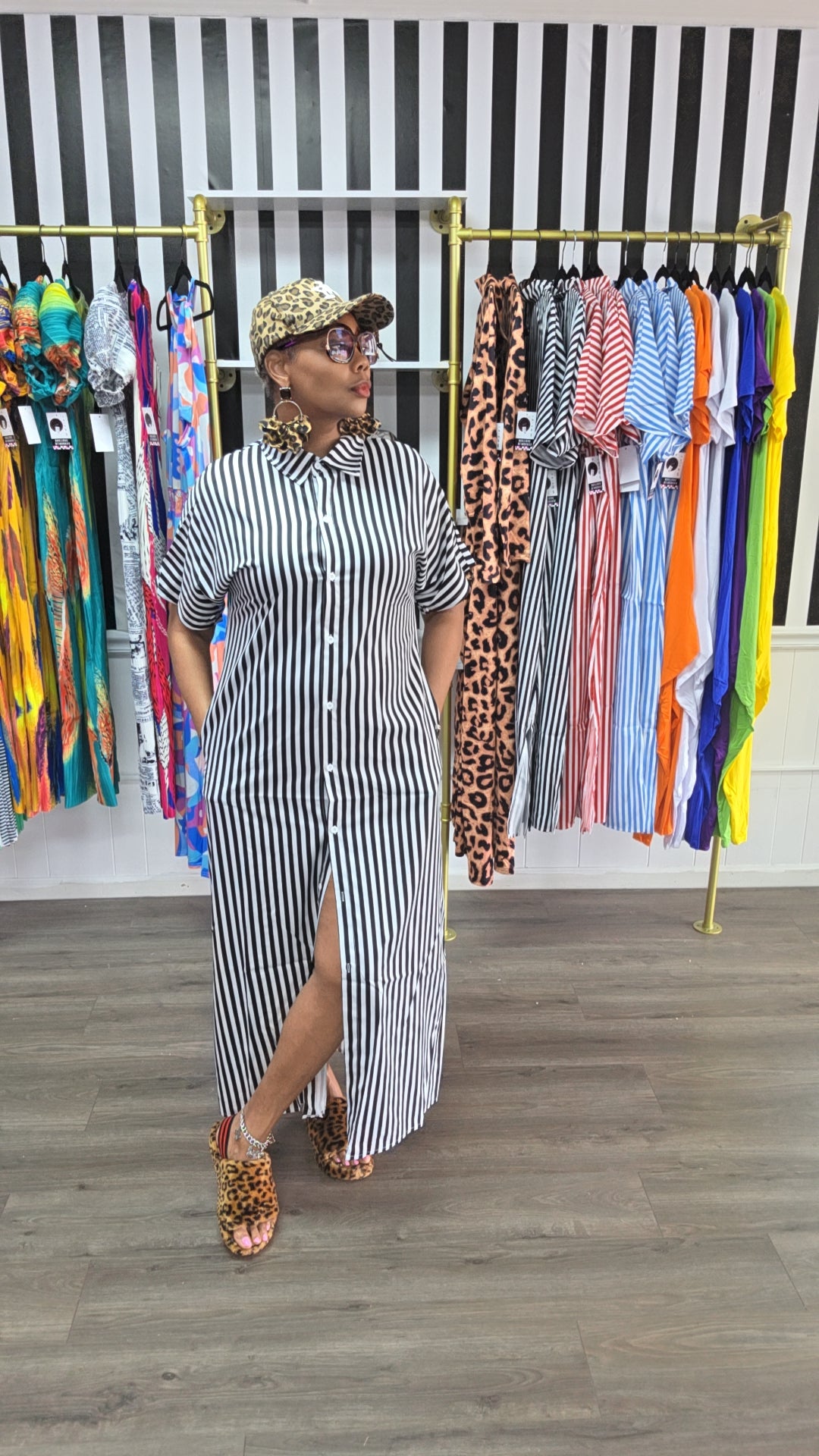 STRIPED OUT BUTTON DOWN DRESS