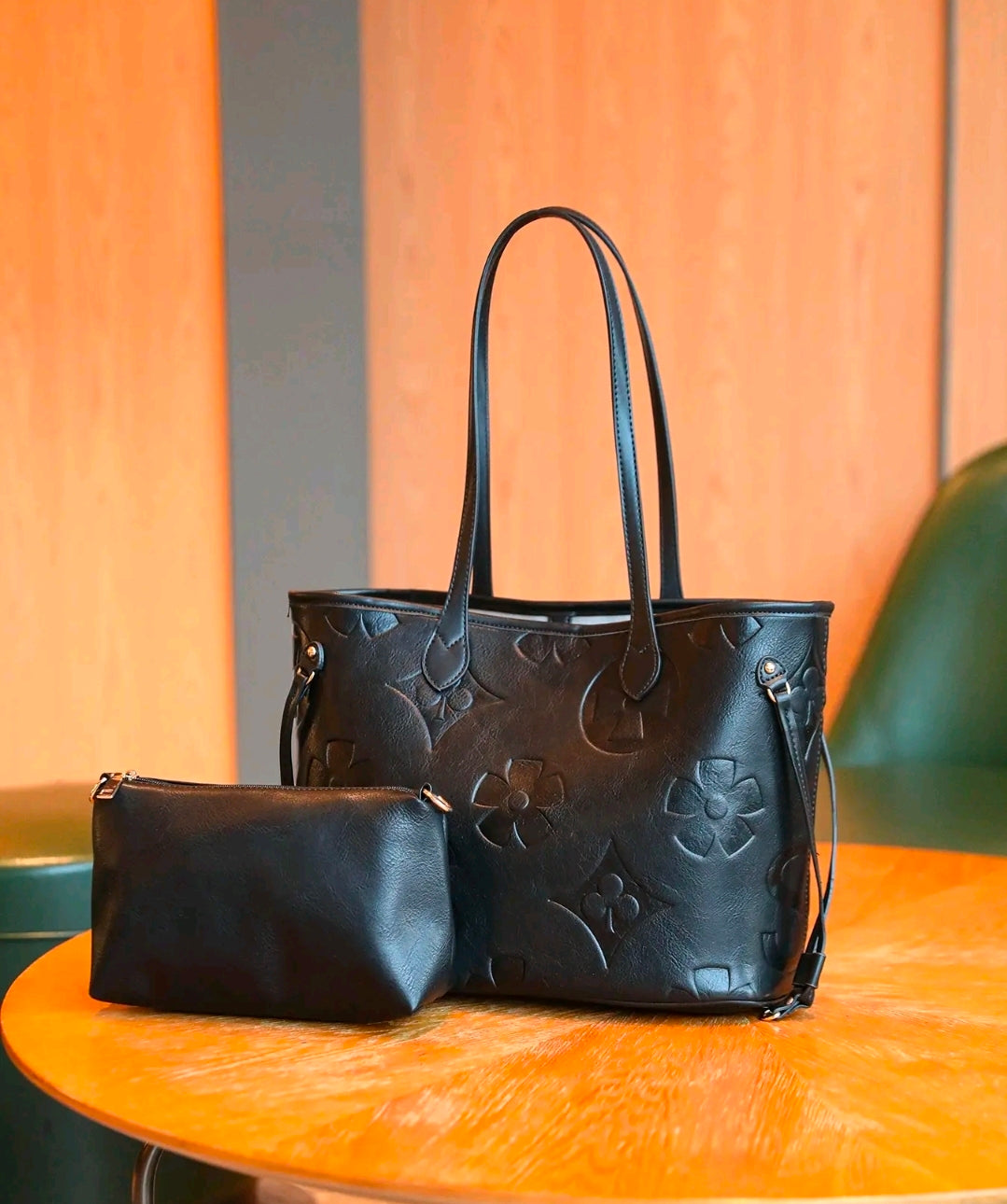Elegant Floral Embossed 2 in 1 Tote Bag