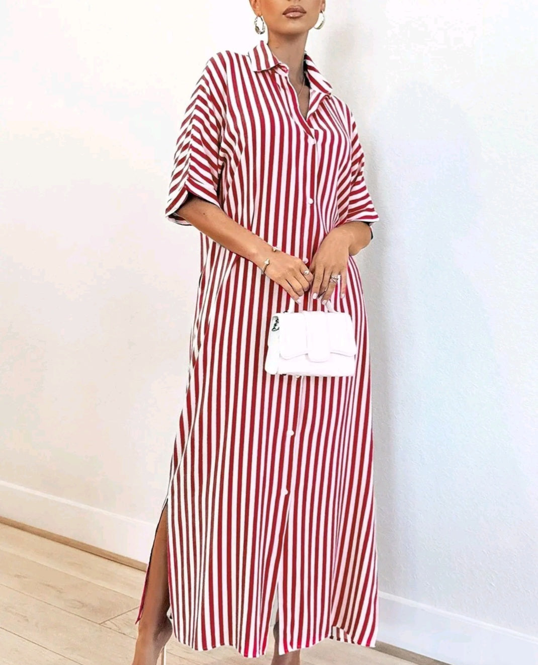 STRIPED OUT BUTTON DOWN DRESS