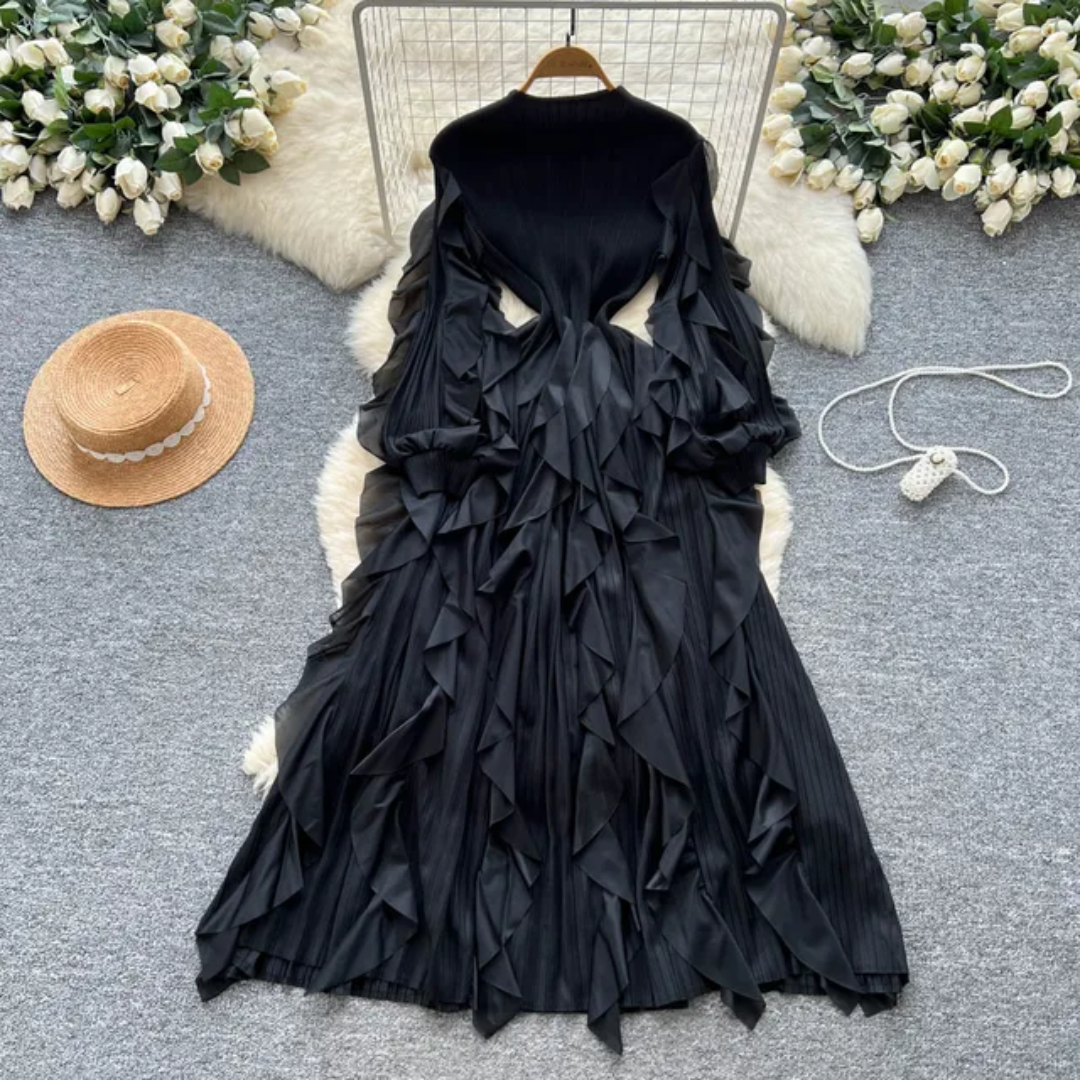 The Royal Pleated Ruffle Maxi Dress
