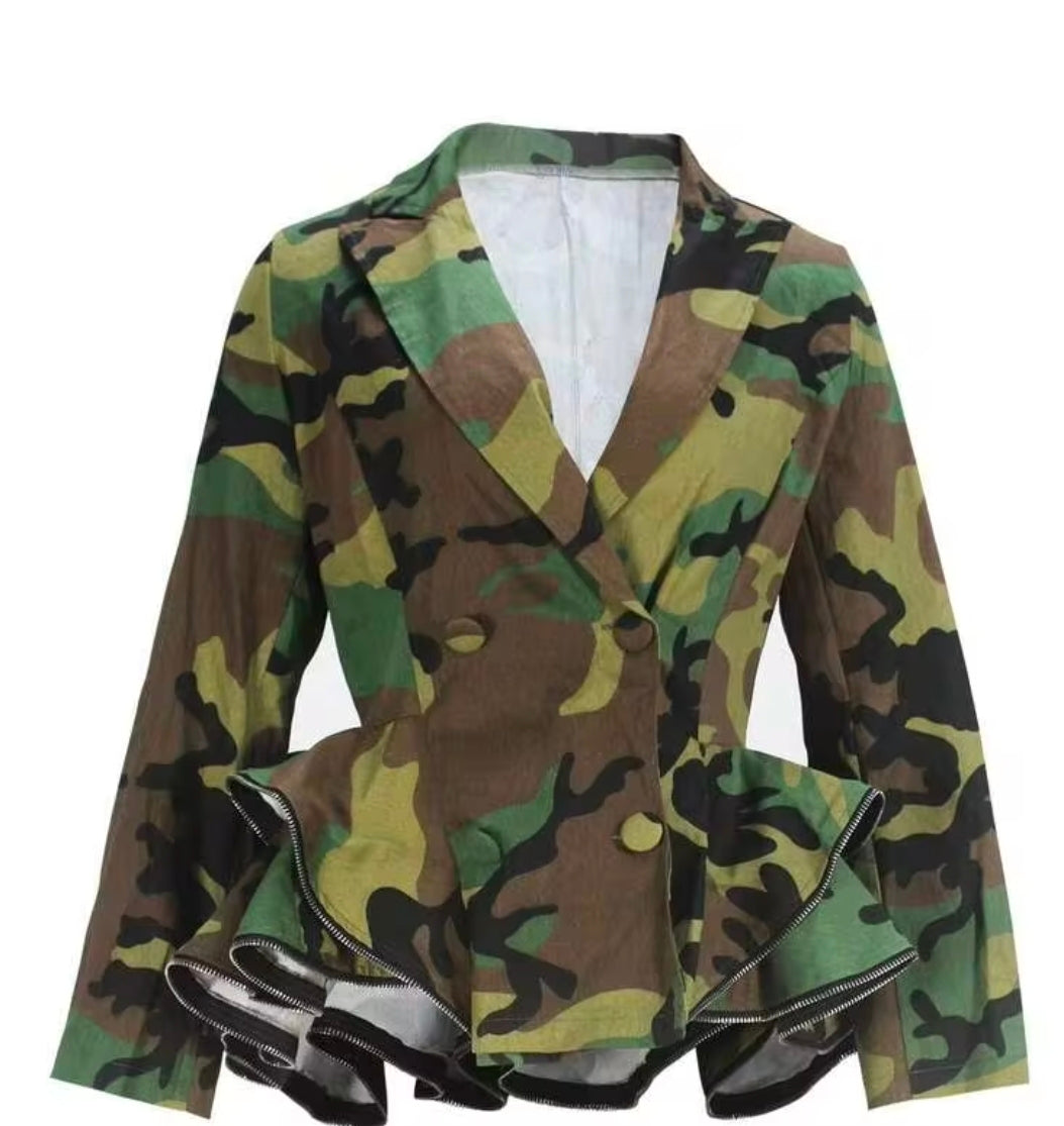 Women Fashion Collar Double Breasted Jacket