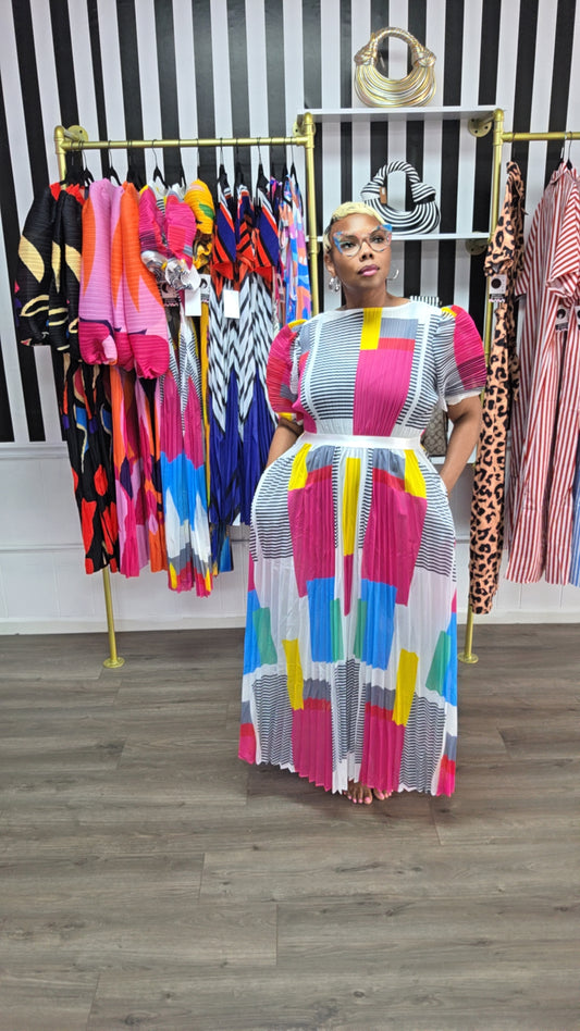 COLOR ME CONFIDENT PLEATED MAXI DRESS