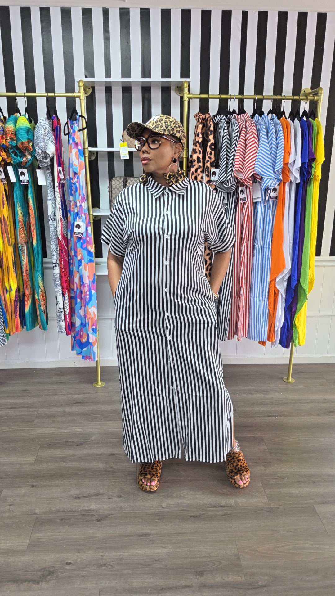 STRIPED OUT BUTTON DOWN DRESS