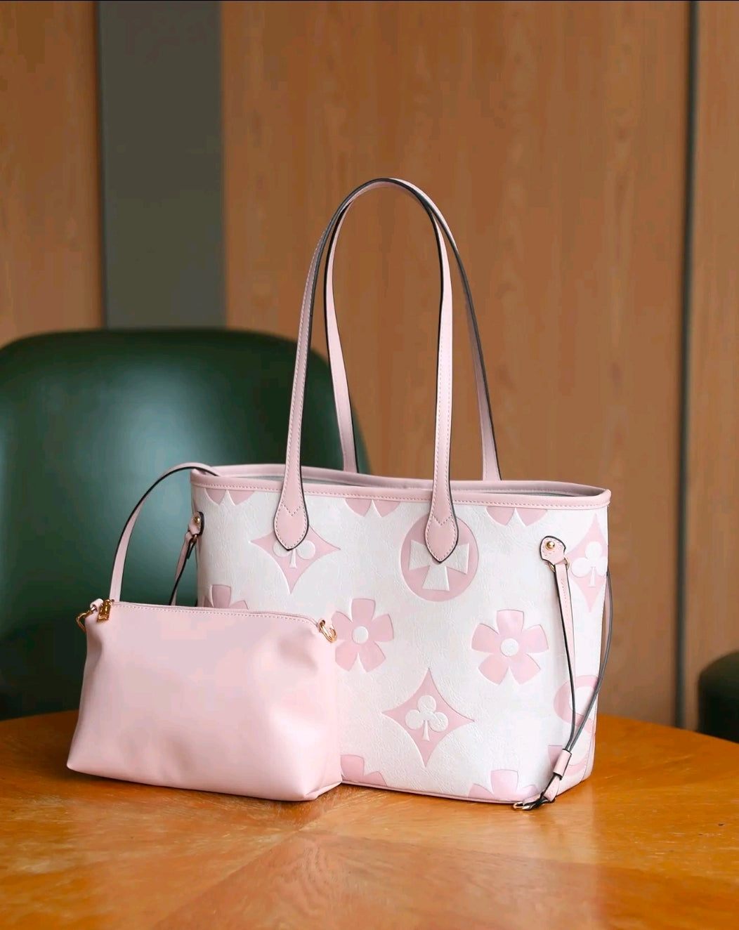 Elegant Floral Embossed 2 in 1 Tote Bag