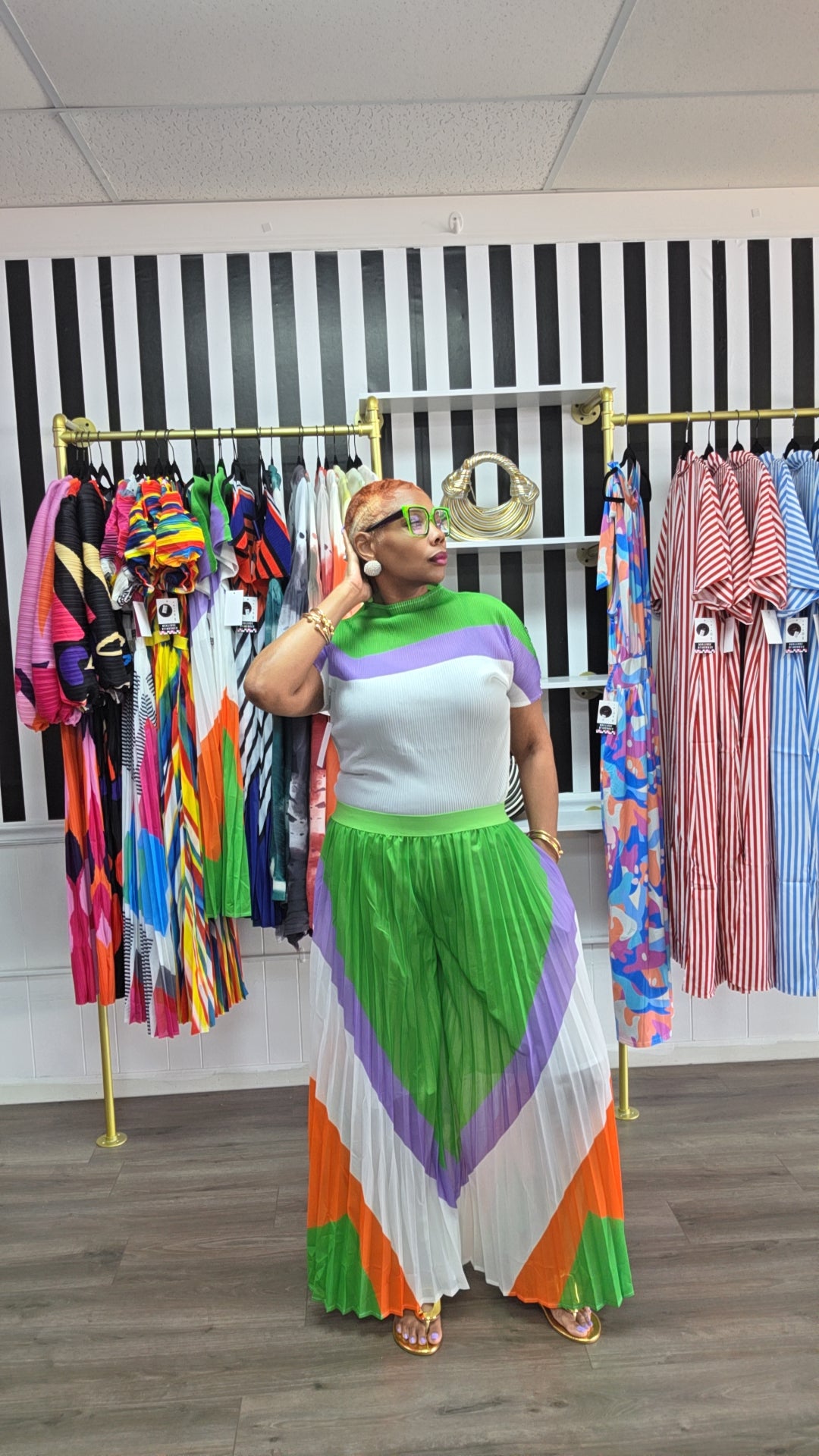 POP OF COLOR 2PC PLEATED PANTS SET