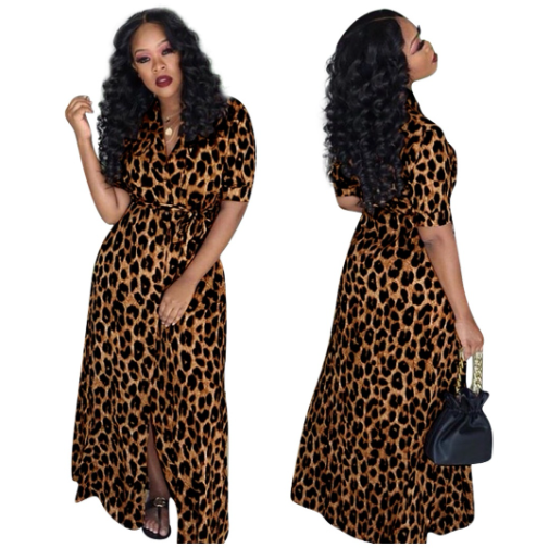 LEOPARD SHORT SLEEVE DUSTER DRESS