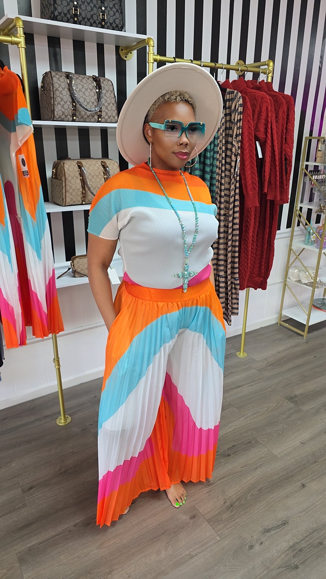 POP OF COLOR 2PC PLEATED PANTS SET