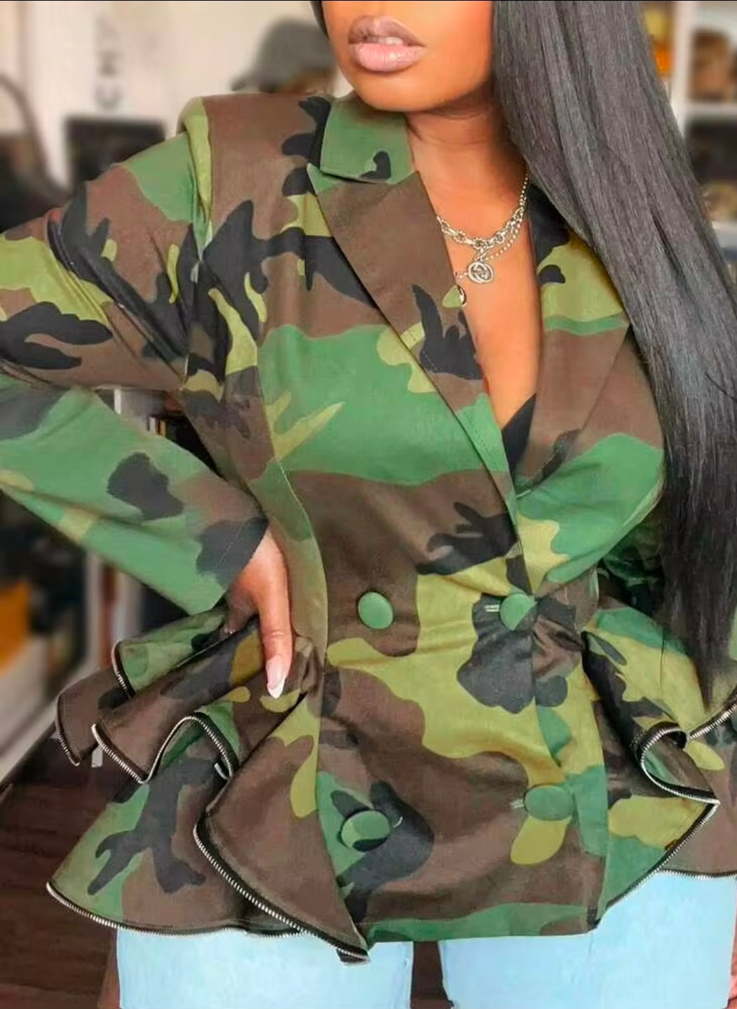 Women Fashion Collar Double Breasted Jacket