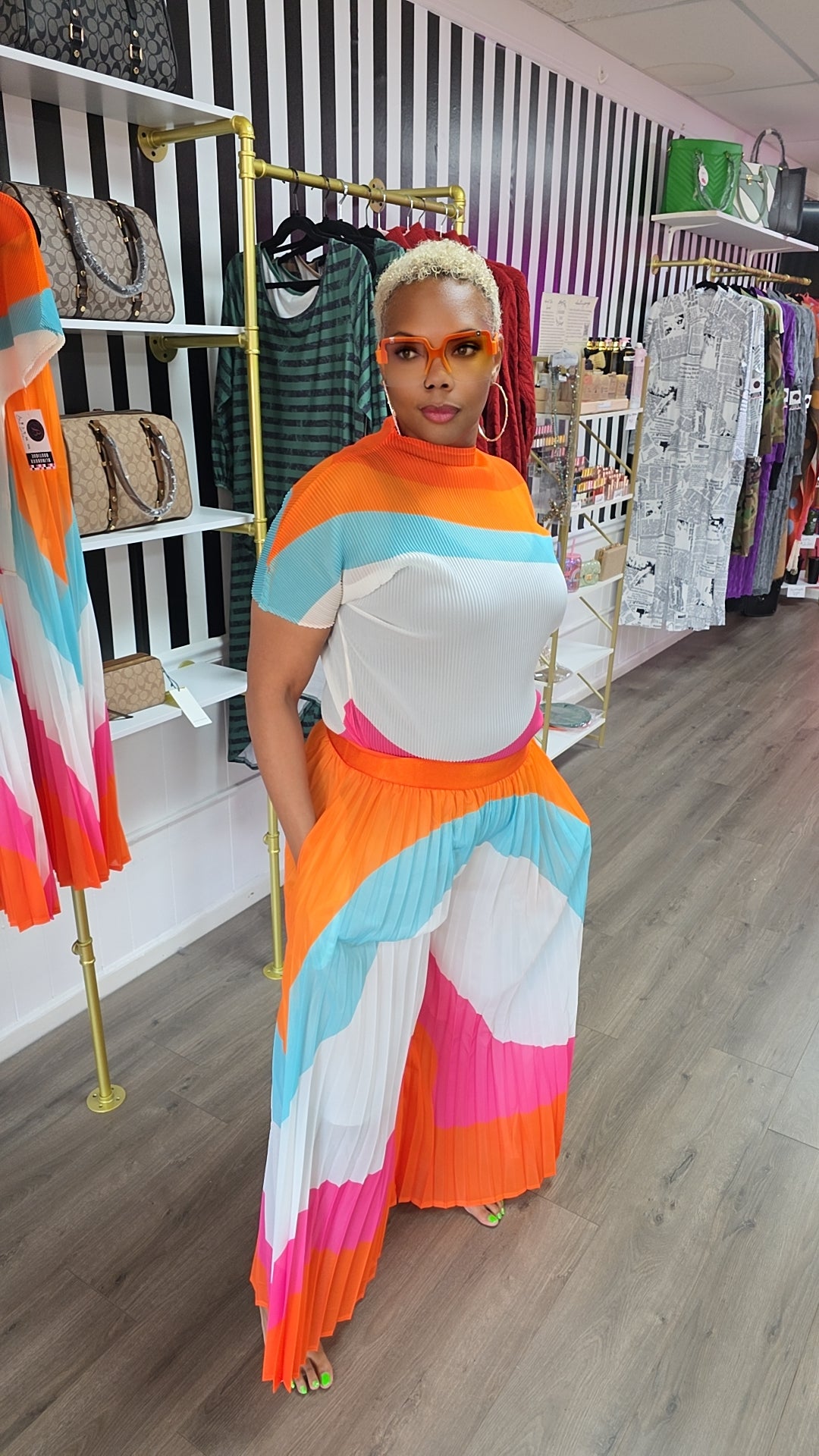 POP OF COLOR 2PC PLEATED PANTS SET