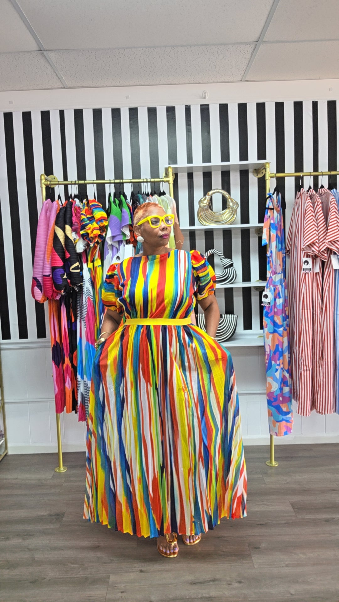 Color Block Pleated Maxi Dress